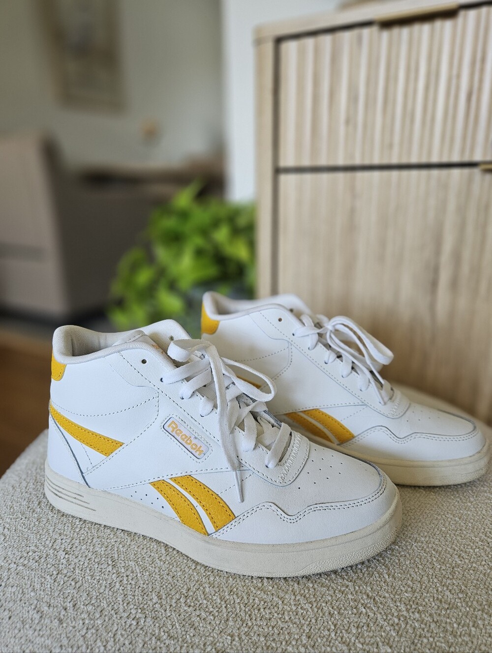 Reebok Club Hi High-Top Yellow and White Sneaker - Women's size 8.5